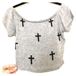 Grey crop top with black crosses